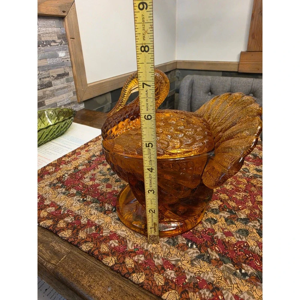 L.E. Smith Amber Glass Turkey Dish Vintage Lidded Jar